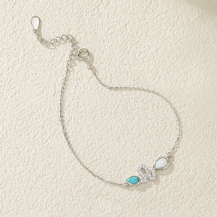 Buddha Stones 925 Srebro Sterlingowe Turkusowy Opal Bransoletka Ochronna Roku Węża