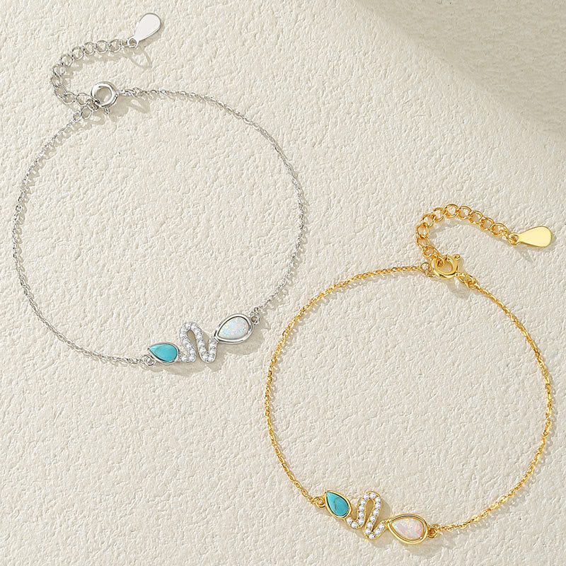 Buddha Stones 925 Srebro Sterlingowe Turkusowy Opal Bransoletka Ochronna Roku Węża