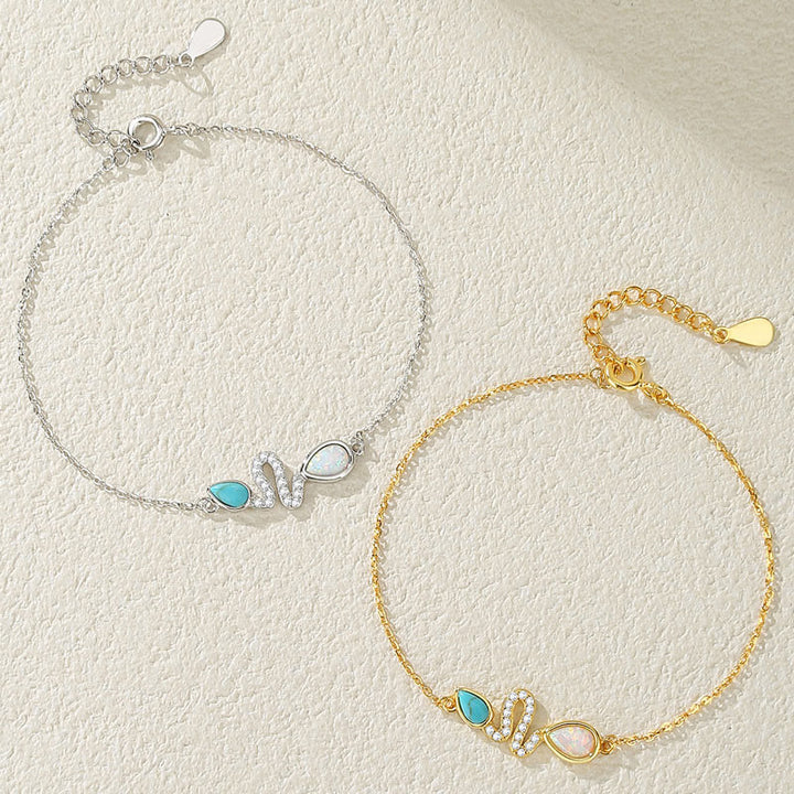 Buddha Stones 925 Srebro Sterlingowe Turkusowy Opal Bransoletka Ochronna Roku Węża