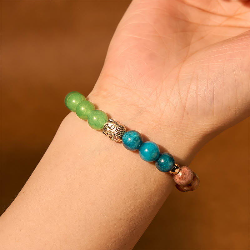 Buddha Stones Naturalny Czarny Onyks Biały Kamień Zielony Awenturyn Tygrysie Oko Agat Mieszany Kolor Bransoletka Ochronna Głowy Buddy