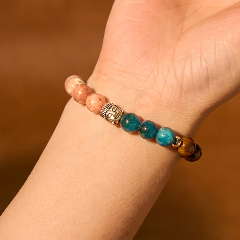 Buddha Stones Naturalny Czarny Onyks Biały Kamień Zielony Awenturyn Tygrysie Oko Agat Mieszany Kolor Bransoletka Ochronna Głowy Buddy