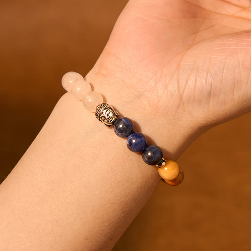 Buddha Stones Naturalny Czarny Onyks Biały Kamień Zielony Awenturyn Tygrysie Oko Agat Mieszany Kolor Bransoletka Ochronna Głowy Buddy