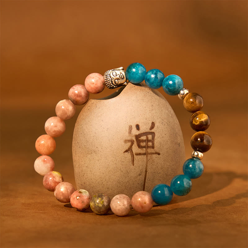 Buddha Stones Naturalny Czarny Onyks Biały Kamień Zielony Awenturyn Tygrysie Oko Agat Mieszany Kolor Bransoletka Ochronna Głowy Buddy