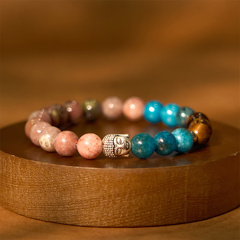 Buddha Stones Naturalny Czarny Onyks Biały Kamień Zielony Awenturyn Tygrysie Oko Agat Mieszany Kolor Bransoletka Ochronna Głowy Buddy