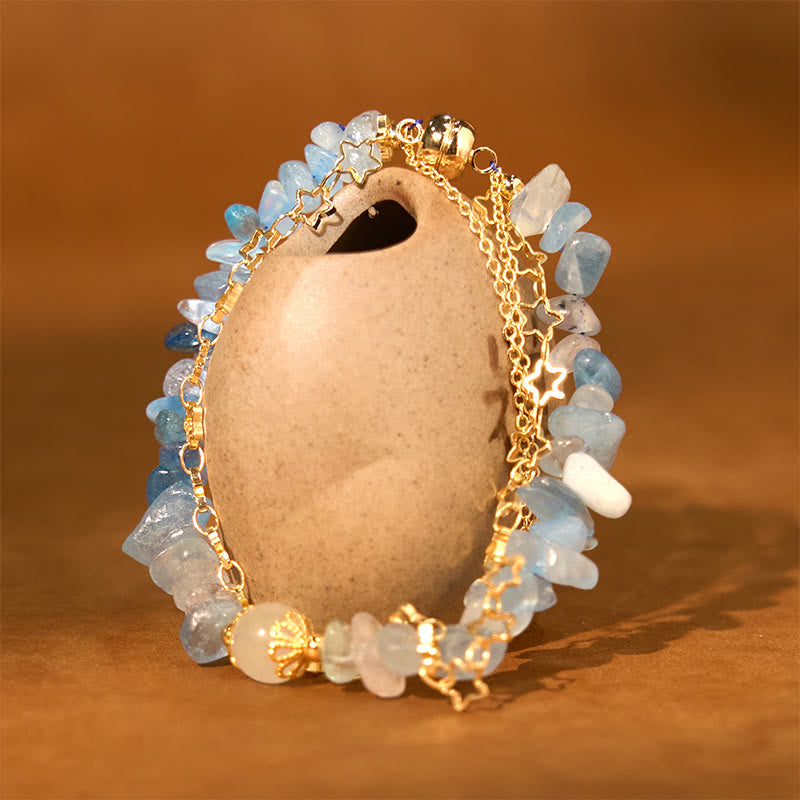 Bransoletka magnetyczna z Buddha Stones i żwirem w kolorze akwamarynu, z motywem gwiazdy i zapięciem na klamrę