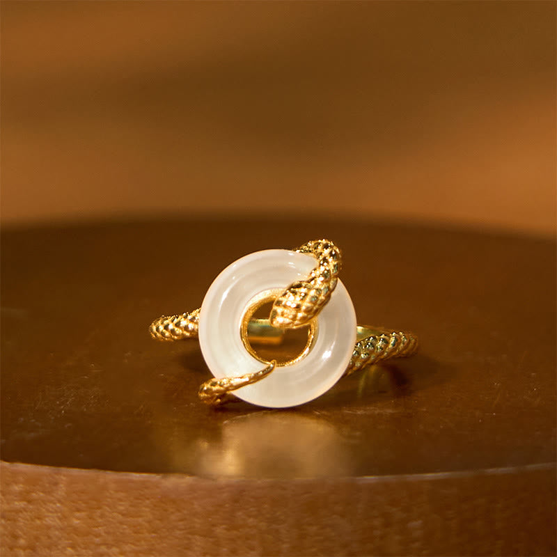 Pierścionek z Buddha Stones Chalcedon Pokoju ze srebra próby 925 Złoty Rok Węża Harmonia - Chalcedon, srebro próby 925, złoty wąż (regulowany) - image 0