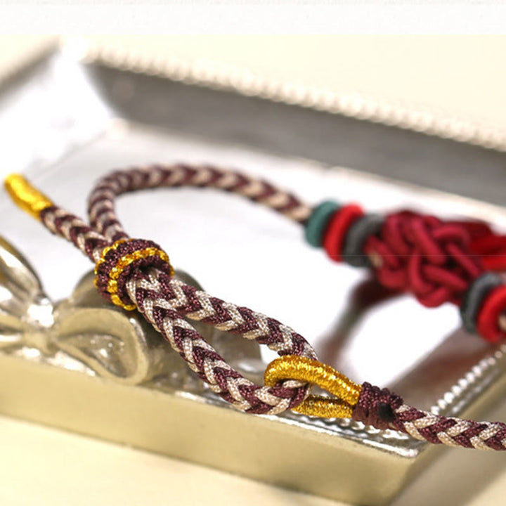 Buddha Stones Kolorowe sznurki Peach Blossom Knot Tassels Bransoletka ochronna