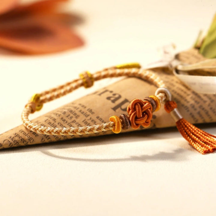 Buddha Stones Kolorowe sznurki Peach Blossom Knot Tassels Bransoletka ochronna