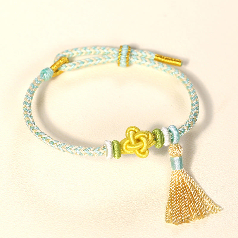 Buddha Stones Kolorowe sznurki Peach Blossom Knot Tassels Bransoletka ochronna