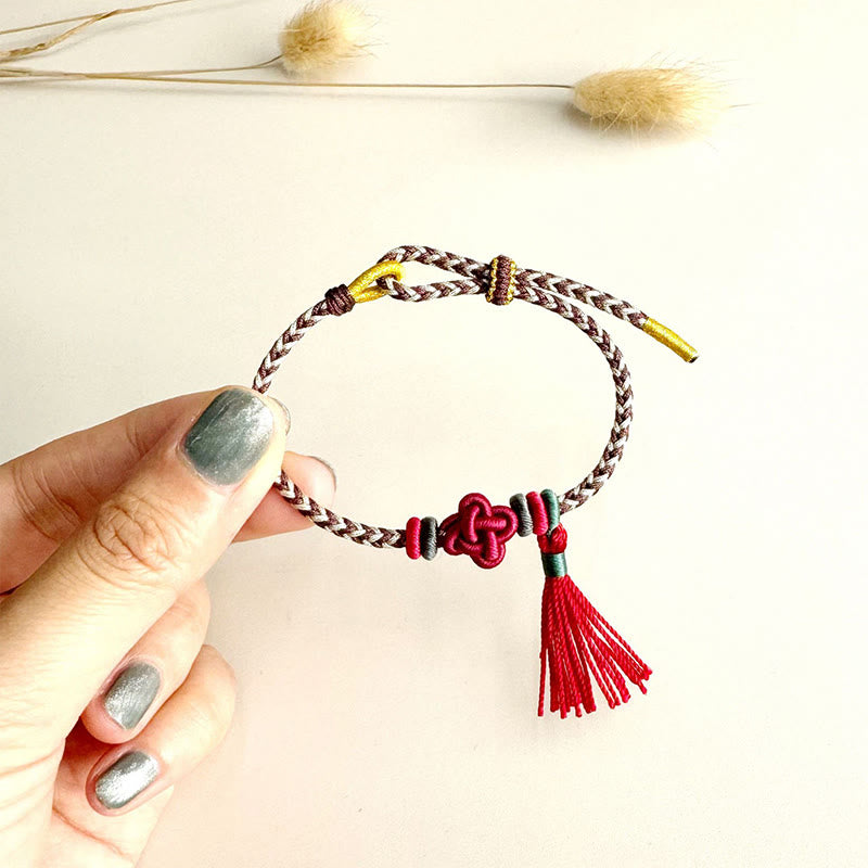 Buddha Stones Kolorowe sznurki Peach Blossom Knot Tassels Bransoletka ochronna