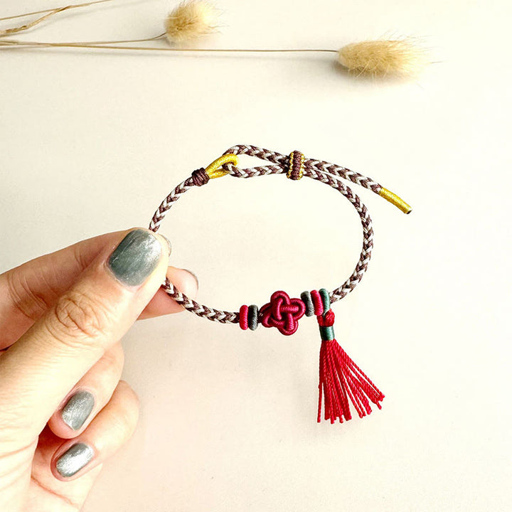 Buddha Stones Kolorowe sznurki Peach Blossom Knot Tassels Bransoletka ochronna