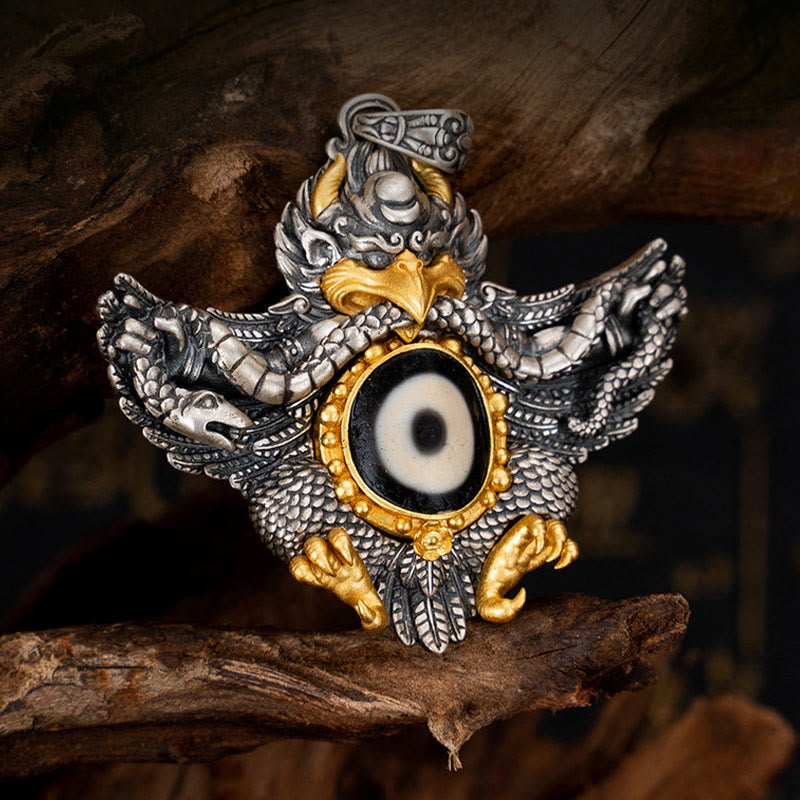 Buddha Stones 925 Srebro Tybetańskie Garuda Ptak Dzi Koralik Ochrona Naszyjnik Wisiorek - image 1