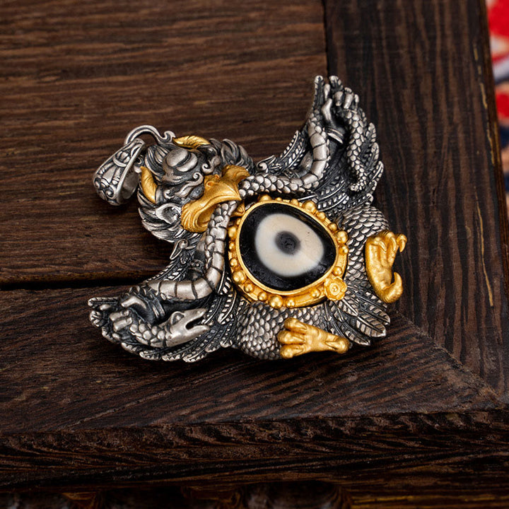 Buddha Stones 925 Srebro Tybetańskie Garuda Ptak Dzi Koralik Ochrona Naszyjnik Wisiorek - image 5