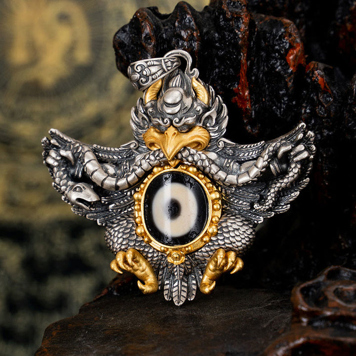 Buddha Stones 925 Srebro Tybetańskie Garuda Ptak Dzi Koralik Ochrona Naszyjnik Wisiorek - Garuda (tylko wisiorek) - image 0