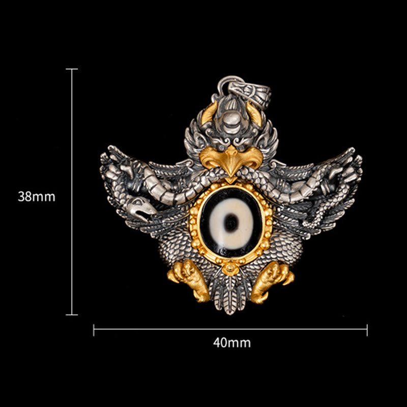 Buddha Stones 925 Srebro Tybetańskie Garuda Ptak Dzi Koralik Ochrona Naszyjnik Wisiorek - image 9