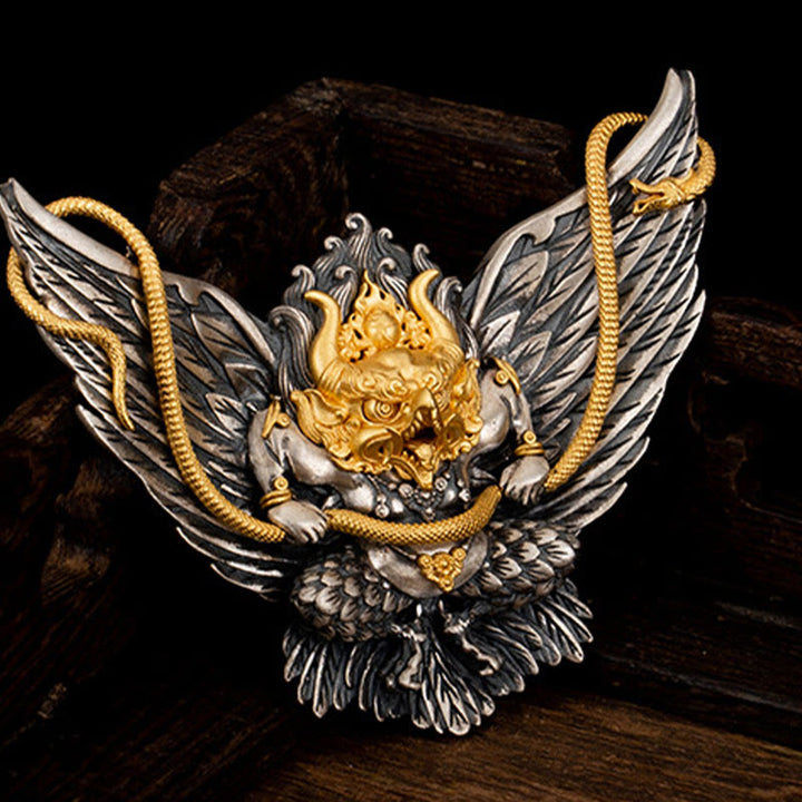 Buddha Stones 925 Srebro Sterling Tybetański Garuda Ptak Smok Wąż Mądrość Naszyjnik Wisiorek - image 4