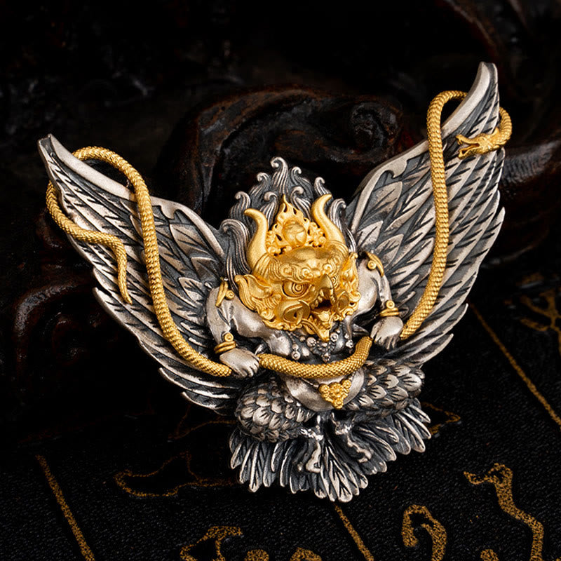 Buddha Stones 925 Srebro Sterling Tybetański Garuda Ptak Smok Wąż Mądrość Naszyjnik Wisiorek - image 5