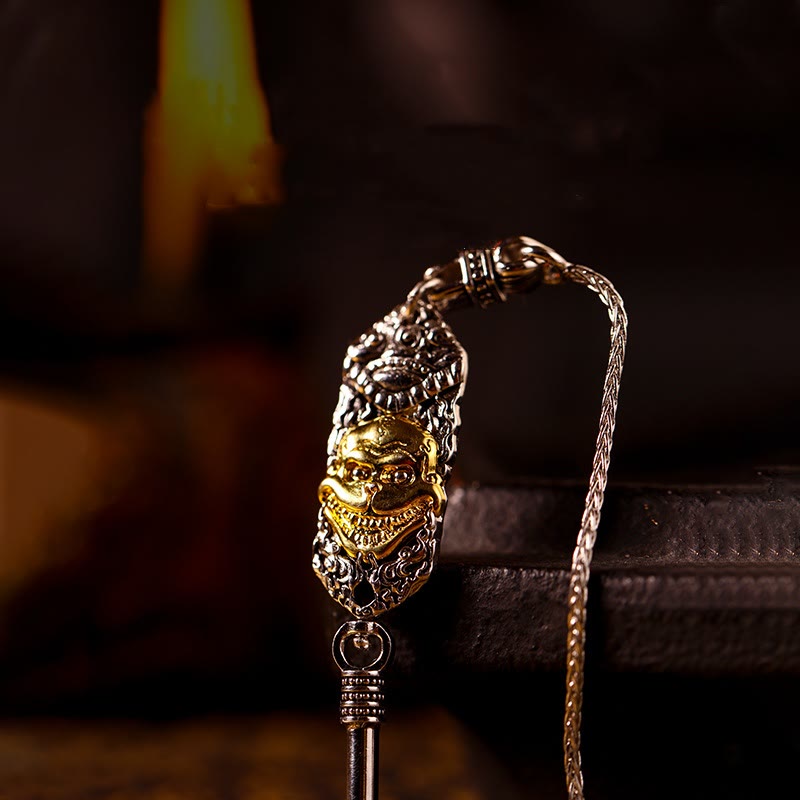 Buddha Stones 925 Srebro Sterling Tybet Żółty Jambhala Bóg Bogactwa Błogosławieństwo Naszyjnik Wisiorek