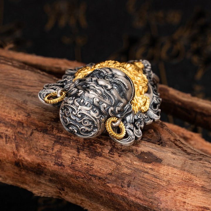 Buddha Stones 925 Srebro Tybetańskie Żółte Jambhala Bóg Bogactwa Ochrona Naszyjnik Wisiorek