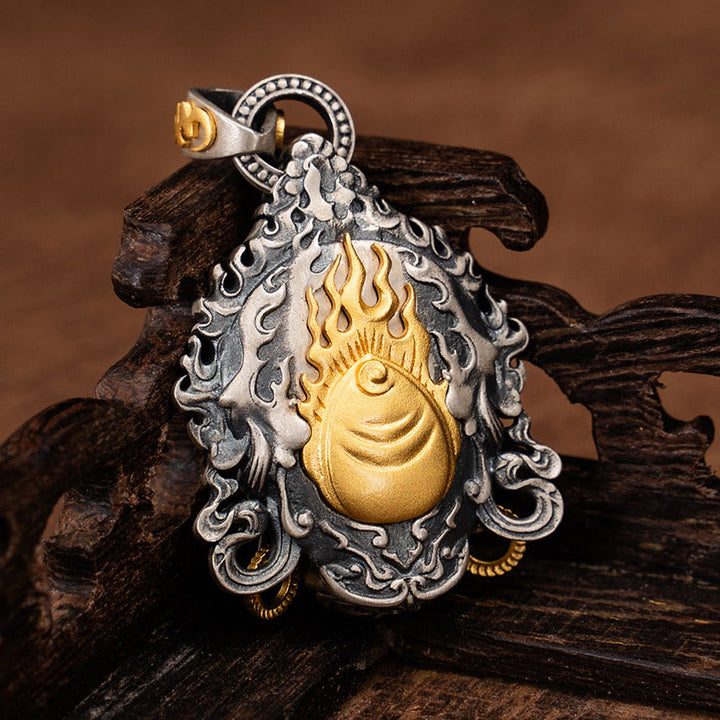Buddha Stones 925 Srebro Tybetańskie Żółte Jambhala Bóg Bogactwa Ochrona Naszyjnik Wisiorek