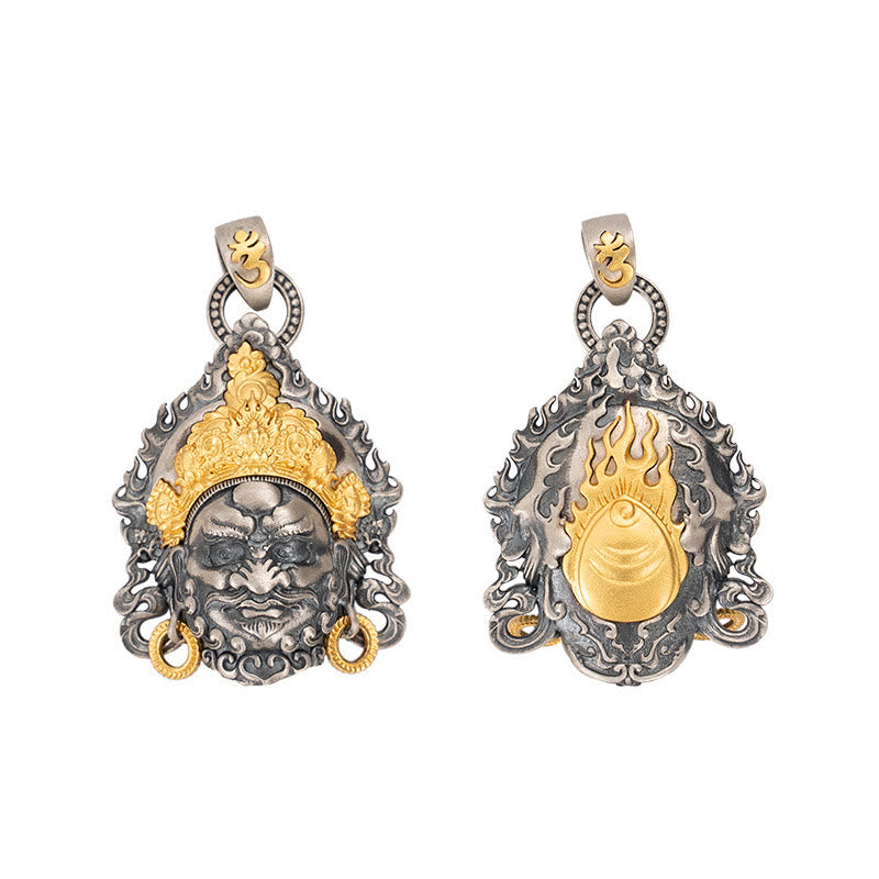 Buddha Stones 925 Srebro Tybetańskie Żółte Jambhala Bóg Bogactwa Ochrona Naszyjnik Wisiorek