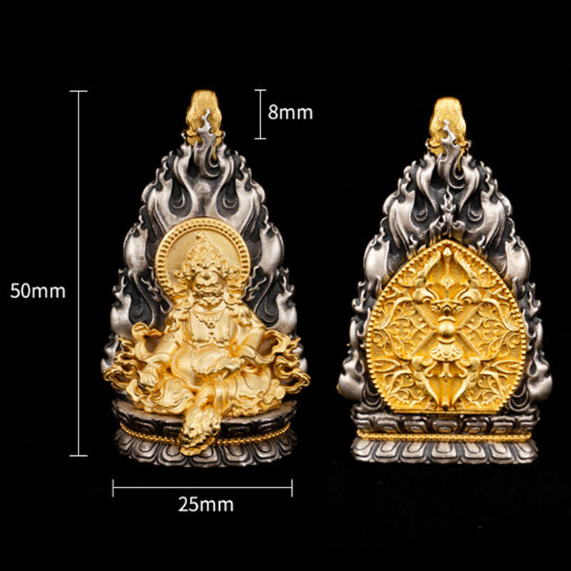 Buddha Stones 925 Srebro Sterling Tybet Żółty Jambhala Bóg Bogactwa Błogosławieństwo Naszyjnik Wisiorek