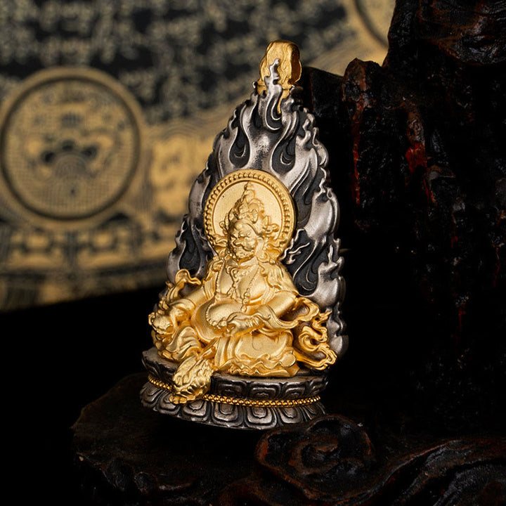 Buddha Stones 925 Srebro Sterling Tybet Żółty Jambhala Bóg Bogactwa Błogosławieństwo Naszyjnik Wisiorek