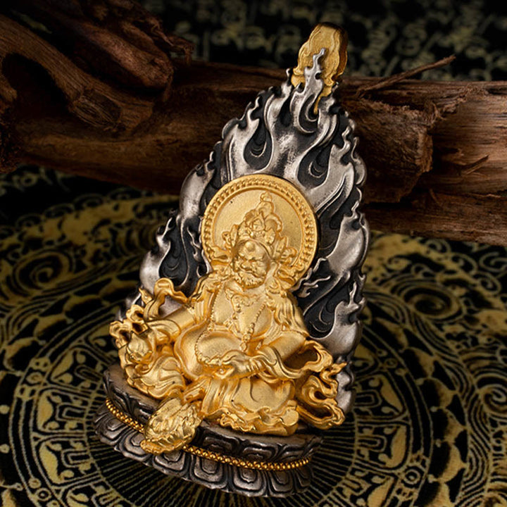 Buddha Stones 925 Srebro Sterling Tybet Żółty Jambhala Bóg Bogactwa Błogosławieństwo Naszyjnik Wisiorek