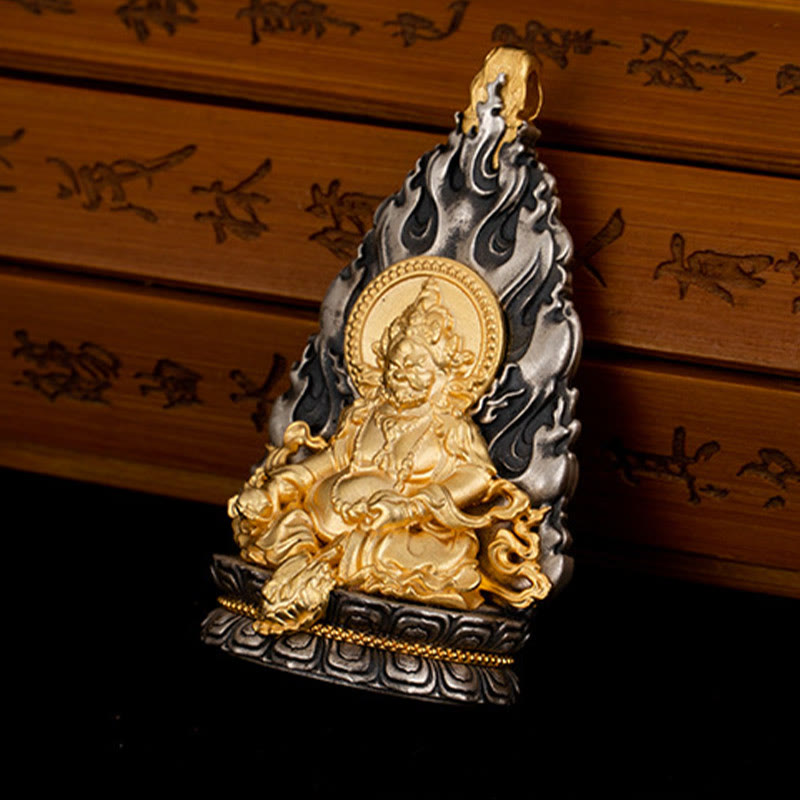 Buddha Stones 925 Srebro Sterling Tybet Żółty Jambhala Bóg Bogactwa Błogosławieństwo Naszyjnik Wisiorek