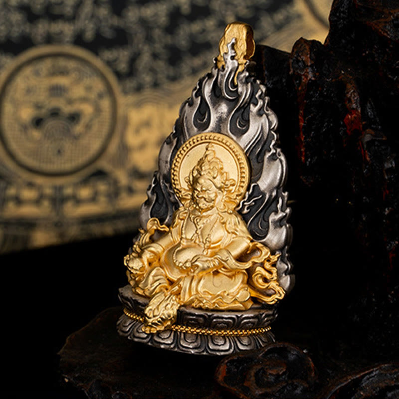 Buddha Stones 925 Srebro Sterling Tybet Żółty Jambhala Bóg Bogactwa Błogosławieństwo Naszyjnik Wisiorek