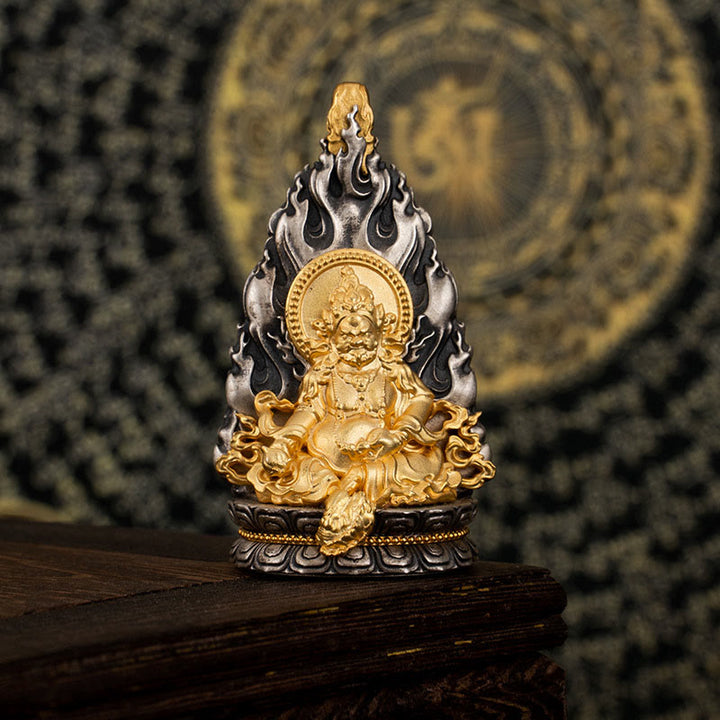 Buddha Stones 925 Srebro Sterling Tybet Żółty Jambhala Bóg Bogactwa Błogosławieństwo Naszyjnik Wisiorek