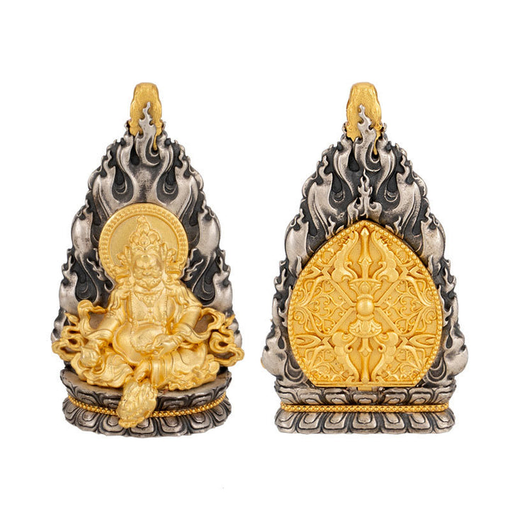 Buddha Stones 925 Srebro Sterling Tybet Żółty Jambhala Bóg Bogactwa Błogosławieństwo Naszyjnik Wisiorek