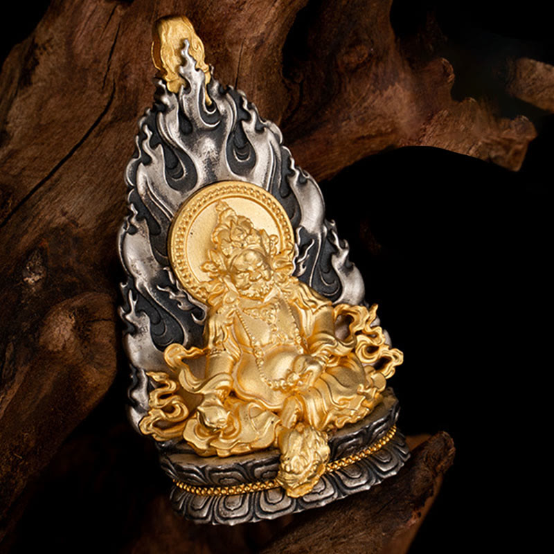 Buddha Stones 925 Srebro Sterling Tybet Żółty Jambhala Bóg Bogactwa Błogosławieństwo Naszyjnik Wisiorek