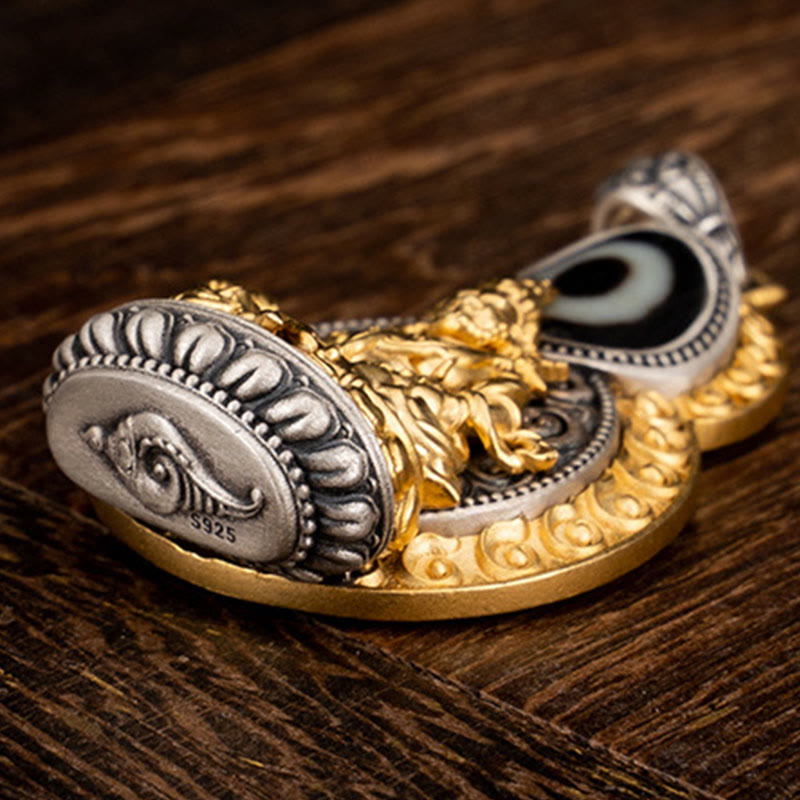 Buddha Stones 925 Srebro Sterlingowe Tybet Żółty Jambhala Bóg Bogactwa Dzi Koralik Om Mani Padme Hum Szczęście Naszyjnik Wisiorek - image 4