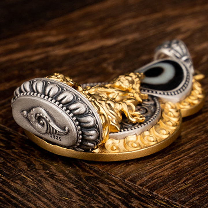 Buddha Stones 925 Srebro Sterlingowe Tybet Żółty Jambhala Bóg Bogactwa Dzi Koralik Om Mani Padme Hum Szczęście Naszyjnik Wisiorek - image 4