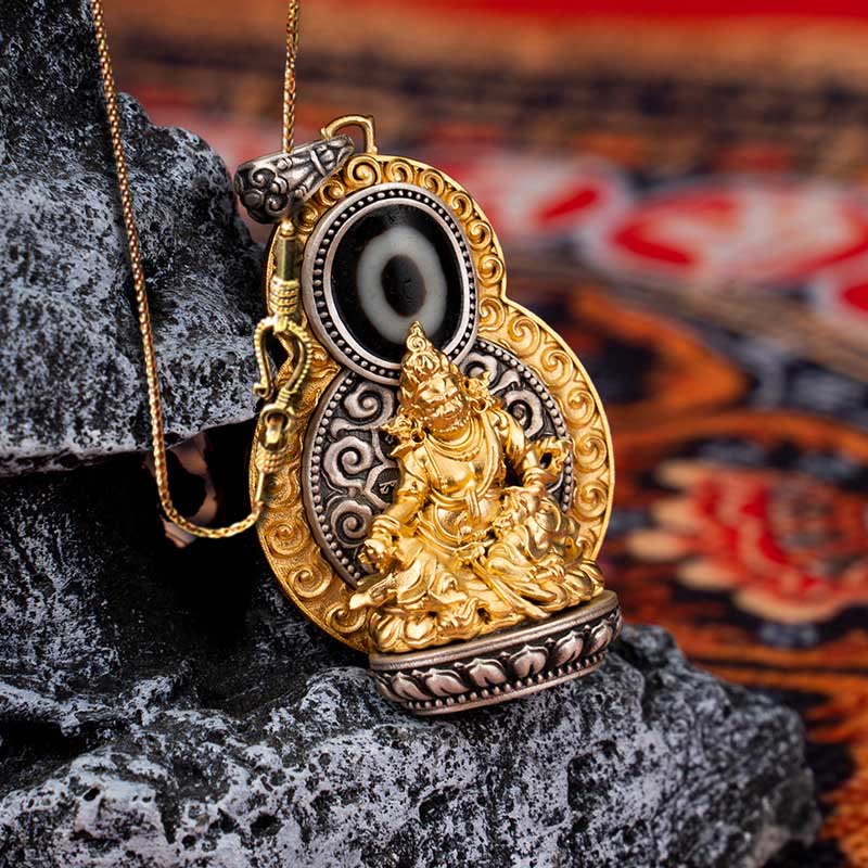 Buddha Stones 925 Srebro Sterlingowe Tybet Żółty Jambhala Bóg Bogactwa Dzi Koralik Om Mani Padme Hum Szczęście Naszyjnik Wisiorek - Żółty Jambhala i 58-centymetrowy złoty łańcuszek miedziany - image 14