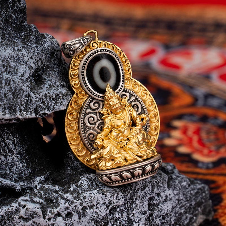 Buddha Stones 925 Srebro Sterlingowe Tybet Żółty Jambhala Bóg Bogactwa Dzi Koralik Om Mani Padme Hum Szczęście Naszyjnik Wisiorek - Żółty Jambhala (tylko wisiorek) - image 1