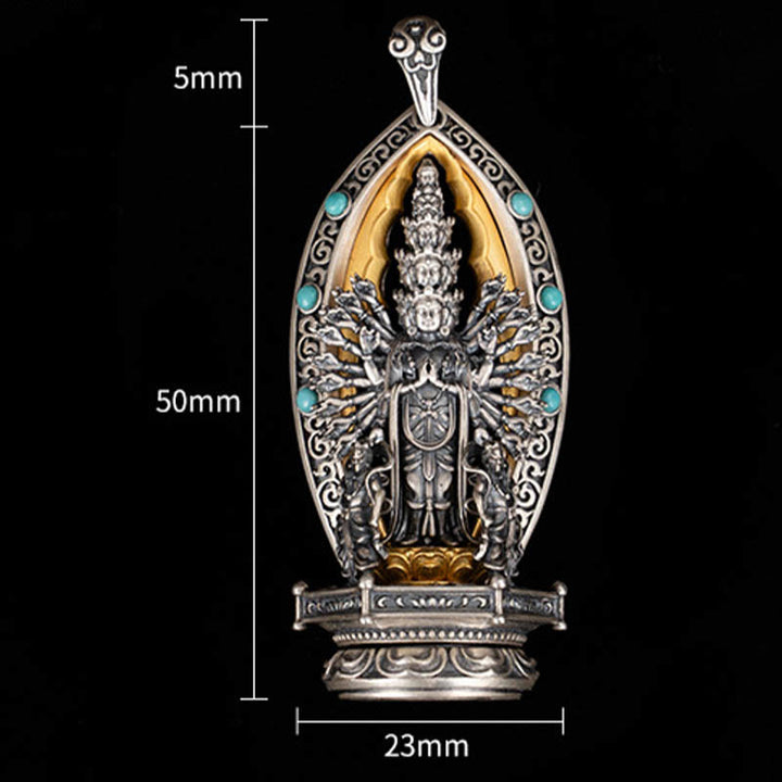 Buddha Stones 925 Srebro Sterling Tysiącramienny Guanyin Kwan Yin Avalokiteśvara Naszyjnik Wisiorek Bogactwo - image 10