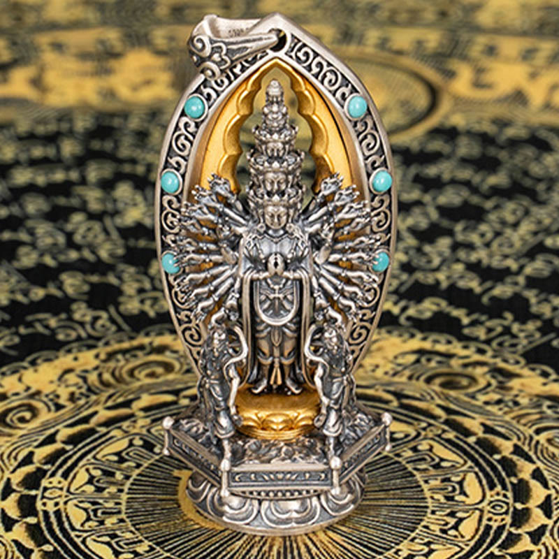 Buddha Stones 925 Srebro Sterling Tysiącramienny Guanyin Kwan Yin Avalokiteśvara Naszyjnik Wisiorek Bogactwo - image 9
