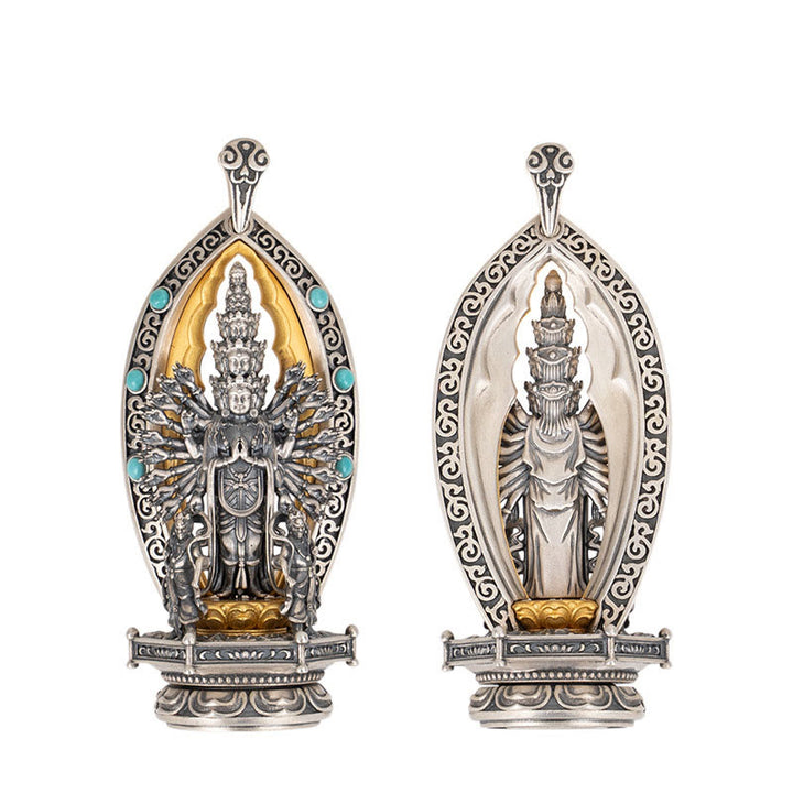 Buddha Stones 925 Srebro Sterling Tysiącramienny Guanyin Kwan Yin Avalokiteśvara Naszyjnik Wisiorek Bogactwo - image 12