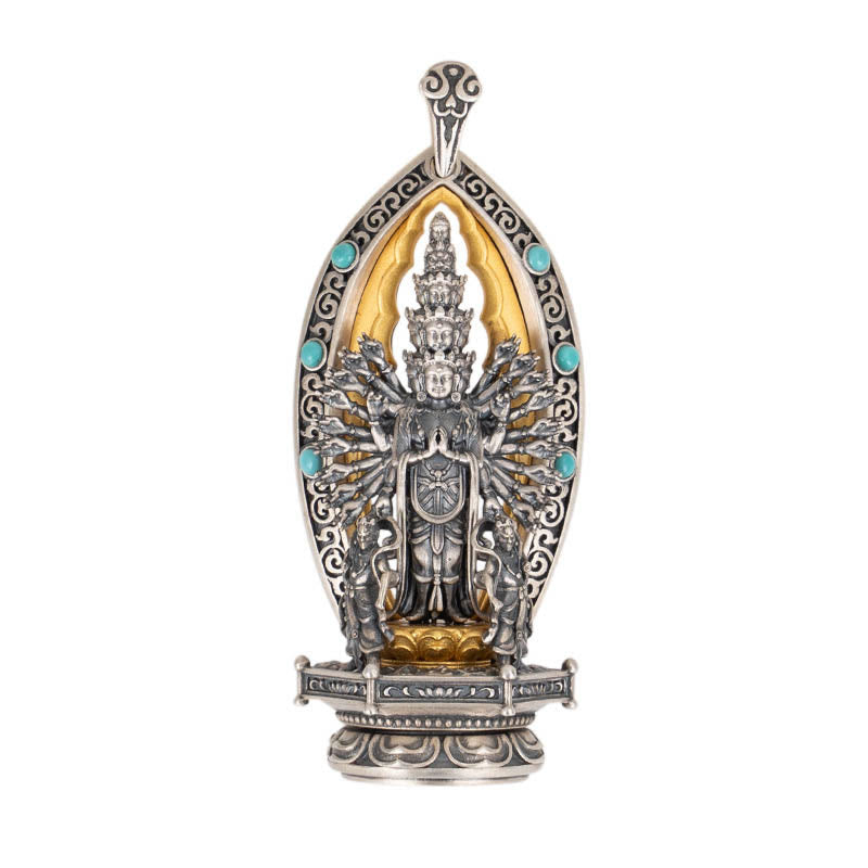 Buddha Stones 925 Srebro Sterling Tysiącramienny Guanyin Kwan Yin Avalokiteśvara Naszyjnik Wisiorek Bogactwo - image 13