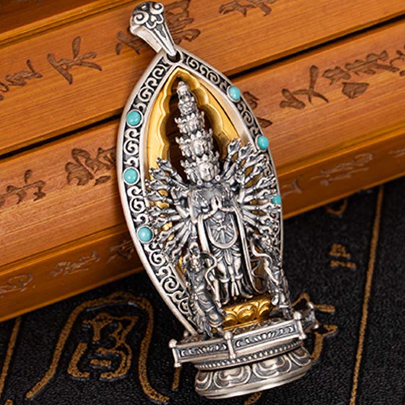 Buddha Stones 925 Srebro Sterling Tysiącramienny Guanyin Kwan Yin Avalokiteśvara Naszyjnik Wisiorek Bogactwo - image 3