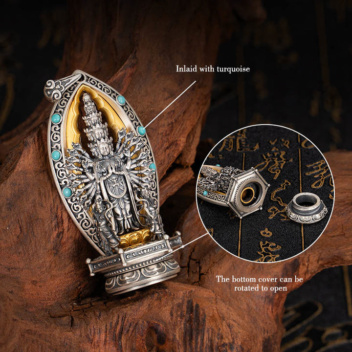 Buddha Stones 925 Srebro Sterling Tysiącramienny Guanyin Kwan Yin Avalokiteśvara Naszyjnik Wisiorek Bogactwo - image 8