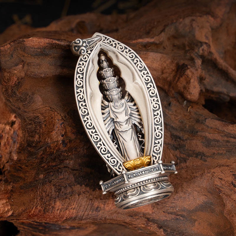 Buddha Stones 925 Srebro Sterling Tysiącramienny Guanyin Kwan Yin Avalokiteśvara Naszyjnik Wisiorek Bogactwo - image 4