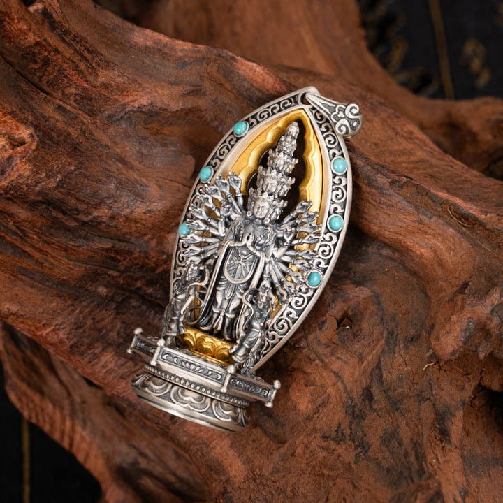 Buddha Stones 925 Srebro Sterling Tysiącramienny Guanyin Kwan Yin Avalokiteśvara Naszyjnik Wisiorek Bogactwo - Avalokiteśvara (tylko wisiorek) - image 1
