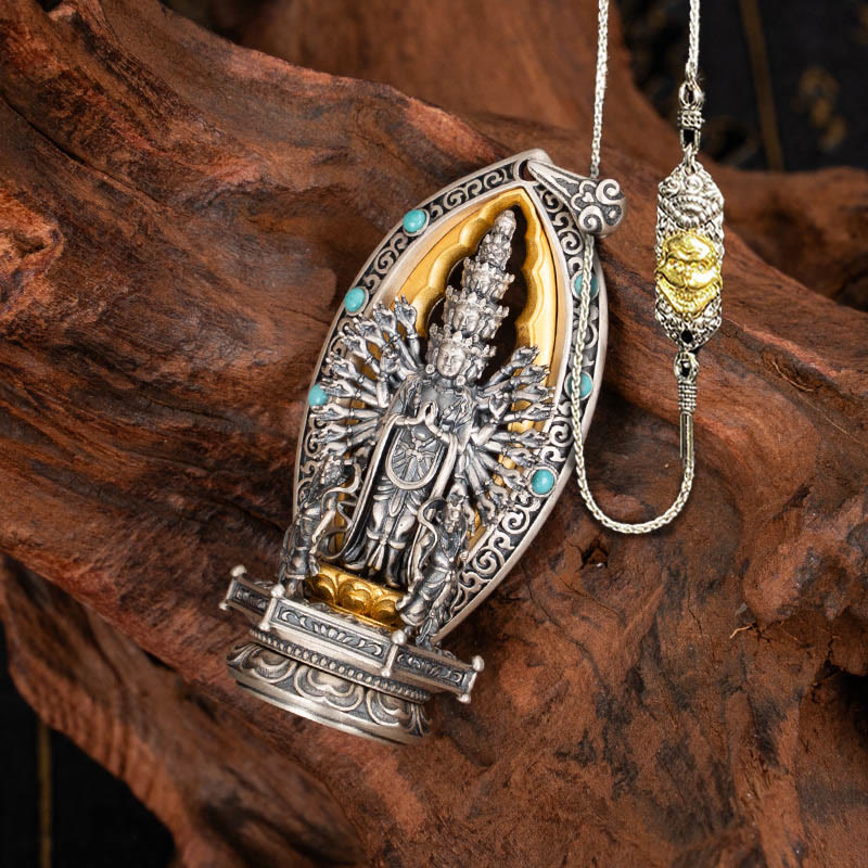 Buddha Stones 925 Srebro Sterling Tysiącramienny Guanyin Kwan Yin Avalokiteśvara Naszyjnik Wisiorek Bogactwo - Avalokiteśvara&52cm Miedziany łańcuch Władca Lasu Trupów - image 20