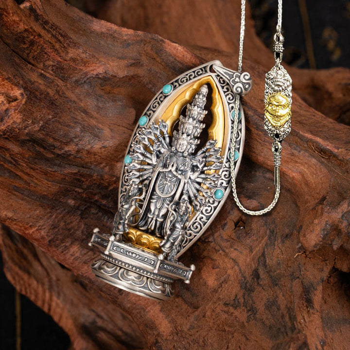 Buddha Stones 925 Srebro Sterling Tysiącramienny Guanyin Kwan Yin Avalokiteśvara Naszyjnik Wisiorek Bogactwo - Avalokiteśvara&52cm Miedziany łańcuch Władca Lasu Trupów - image 20