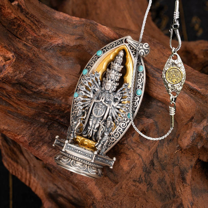 Buddha Stones 925 Srebro Sterling Tysiącramienny Guanyin Kwan Yin Avalokiteśvara Naszyjnik Wisiorek Bogactwo - Avalokiteśvara&50cm Miedziany łańcuszek Avalokiteśvara - image 16