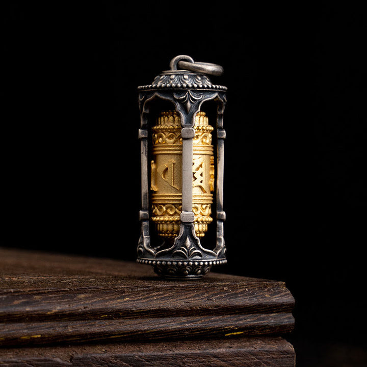 Buddha Stones 925 Srebro Sterling Tybetańskie Koło Modlitewne Om Mani Padme Hum Naszyjnik Mądrości Wisiorek - Koło modlitewne (tylko wisiorek) - image 1