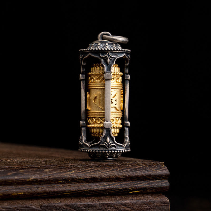 Buddha Stones 925 Srebro Sterling Tybetańskie Koło Modlitewne Om Mani Padme Hum Naszyjnik Mądrości Wisiorek - Koło modlitewne (tylko wisiorek) - image 1